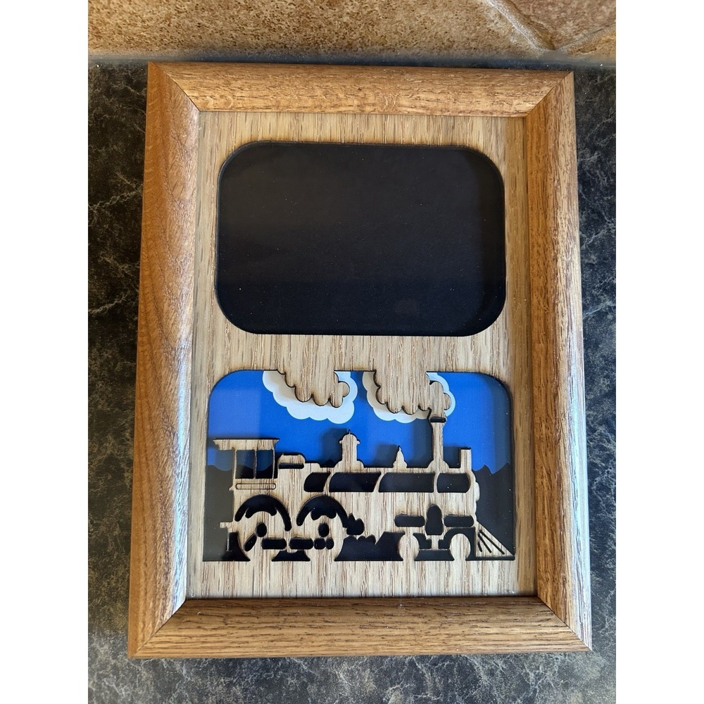 Custom Train Locomotive Wooden Picture Frame 3D Laser Cut Layered Wood W/ Glass‎